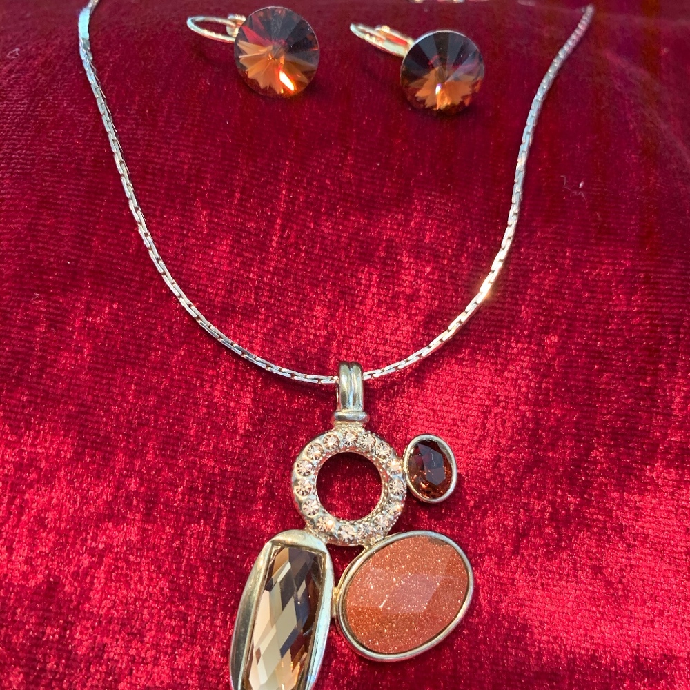 Brown, Gold multi-color circle necklace & earrings